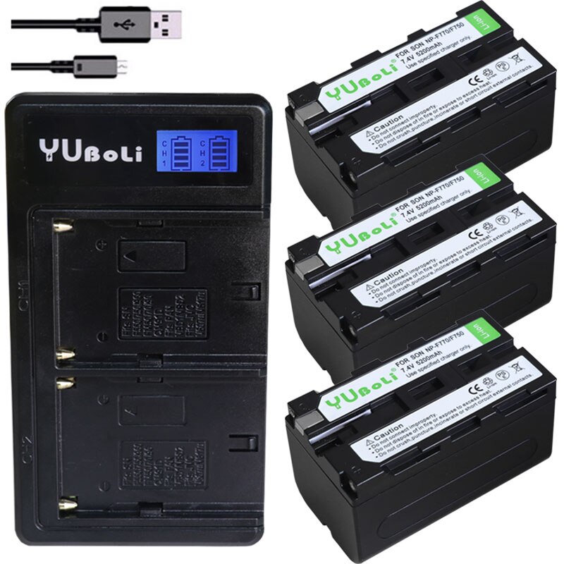 NP-F750 NP-F770 Battery 5200mAh + Dual LCD Charger for Sony Cameras: Charger and 3 Batteries