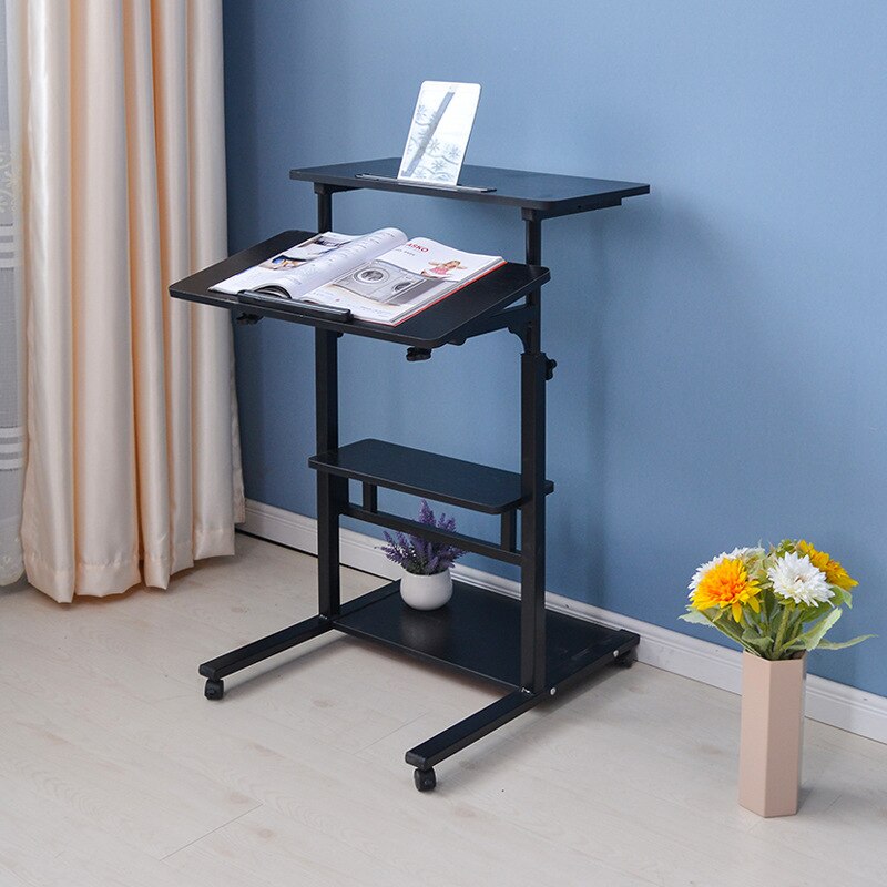 Home simple laptop desk floor-mounted foldable computer desk high home multifunctional storage table: BasicB