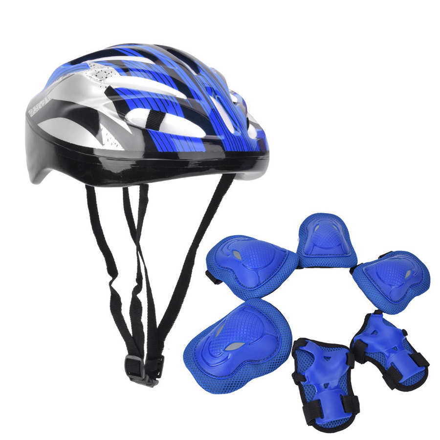 7pcs Adult Roller Skating Protection Gear Kit Knee Elbow Pads + Gloves + Helmet: Blue