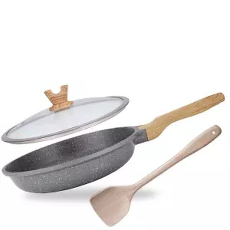 Wok antiaanbakpan geen rook platte bodem kookpan huishoudelijke koekenpan inductiekookpan gietijzeren pan kookwok