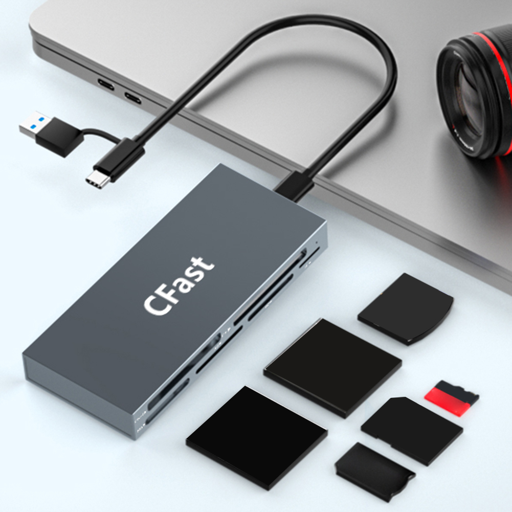 CFast Card Reader Read 6 Cards Simultaneously USB C CFast 2.0 Card Reader USB Card Reader for CFast/CF/MS/SD/TF/XD Card