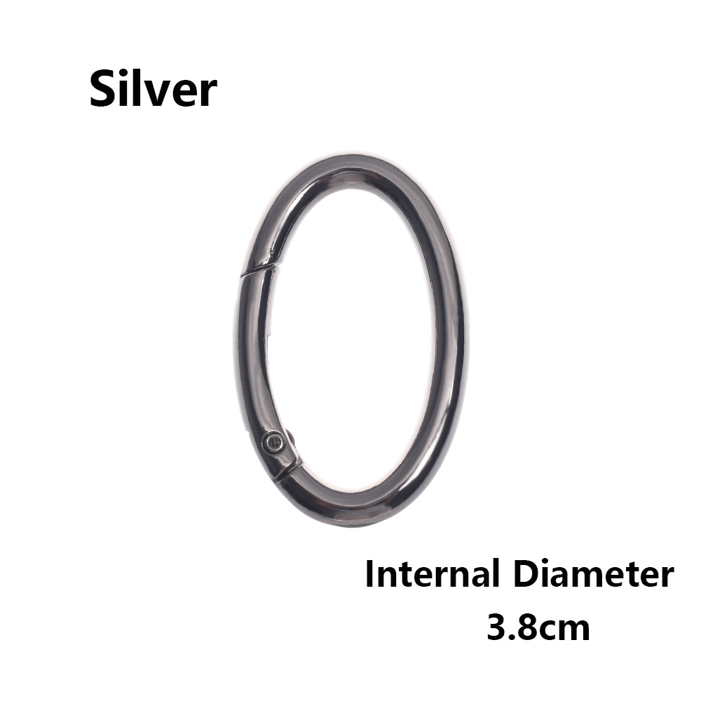 2PCS Zinc Alloy Plated Gate Spring Oval Ring Buckles Clips Carabiner Purses Handbags Oval Push Trigger Snap Hooks Carabiners: 3.8cm - silver