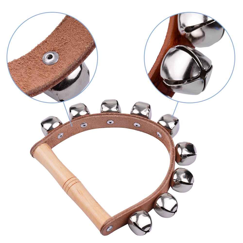 Handbell Hand Bells with 7pcs Jingle Bells Wood Handle Musical Instrument Toy for Music Class