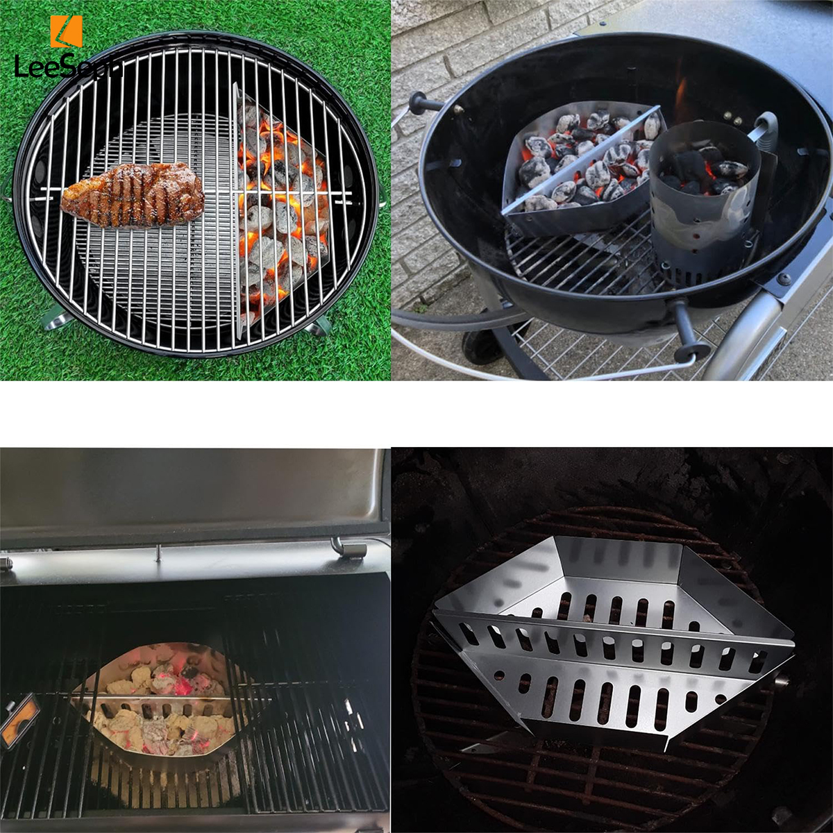 Leeseph Holzkohlekorb aus Edelstahl, Grillzubehör für Grills und Wasserkocher, Holzkohlegrillzubehör