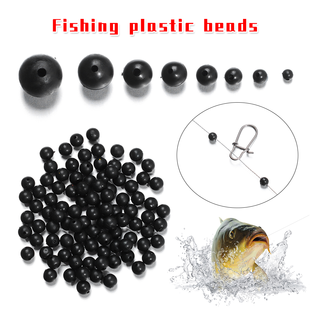 100PCS 3mm-12mm Plastic Black Round Fishing Floats Beads Spacer Stopper Soft Hard Beans Fishing Lures Bait Hook Rig Accessories