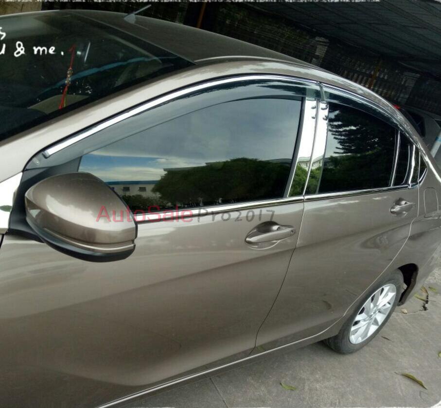 Stainless Steel Top+Bottom Full Window Frame Sill Trims 24pcs For Honda City car accessories