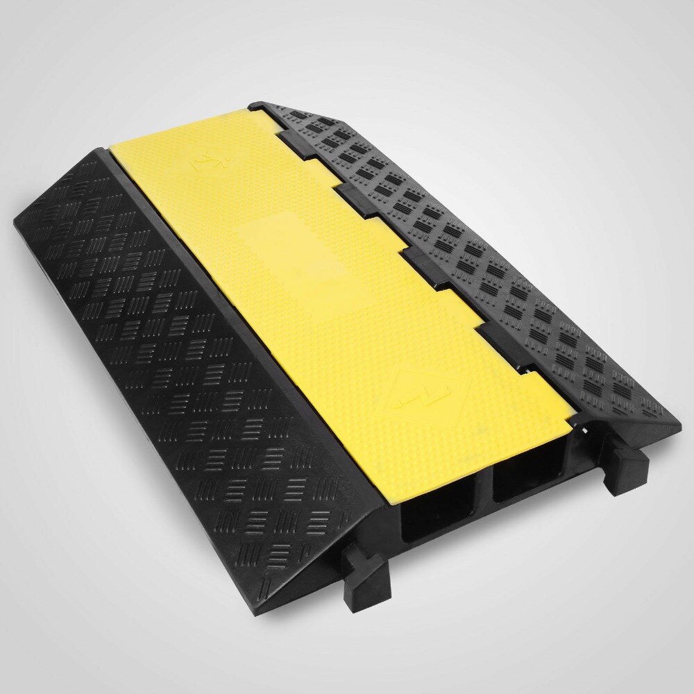 5 Channel Cable Protector Rubber Cable Protector Ramp Capacity 18,000 lbs Black and Yellow