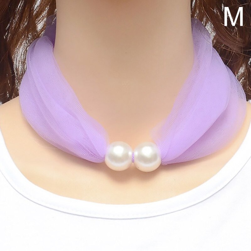 Lace Pearls Ring Scarf Ladies Korean Style Simple Mother's Day Pure Color Temperament 80*70CM Soft Spring Summer Scarf: M