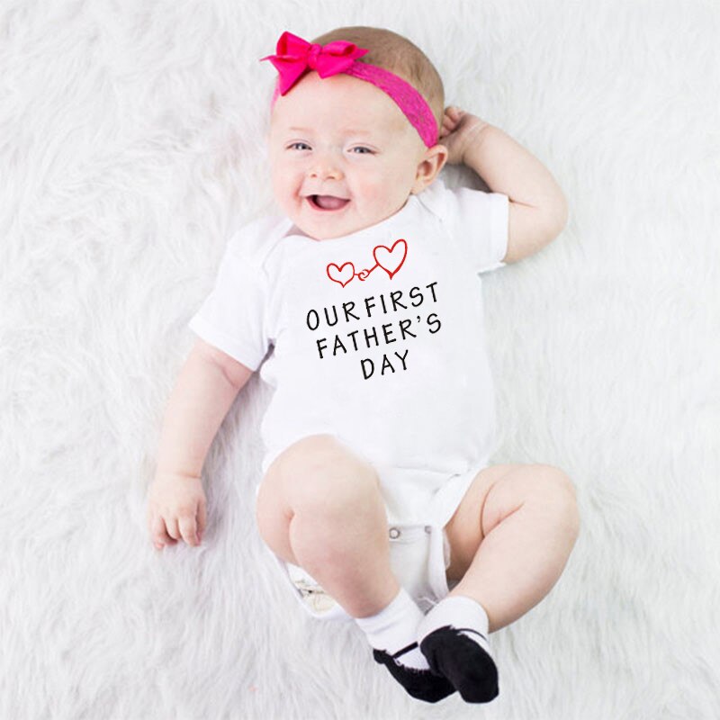 Our First Father's Day Funny Baby Bodysuit Cotton Girls Boys Clothes Short Sleeve Romper Baby Jumpsuit Newborn Baby Clothing