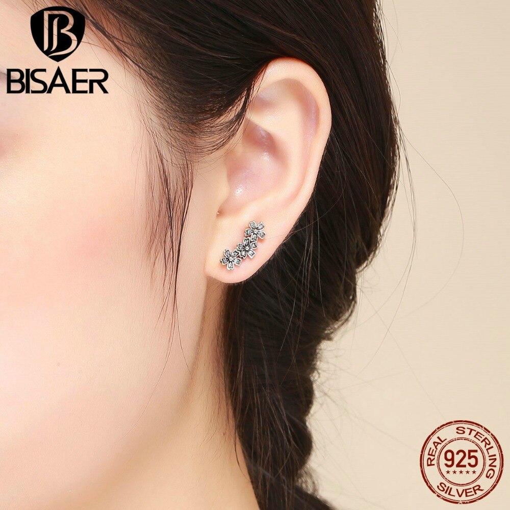 BISAER 925 Sterling Silver Jewelry Sets Daisy Flower Wedding Bride Bridal Jewelry Set Sterling Silver 925 Jewelry Anel Collar