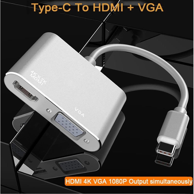 USB3.1 Type-C to HDMI + VGA Docking Station USB C Hub Adapter for iPad Pro Samsung Huawei USB C HDMI: Default Title