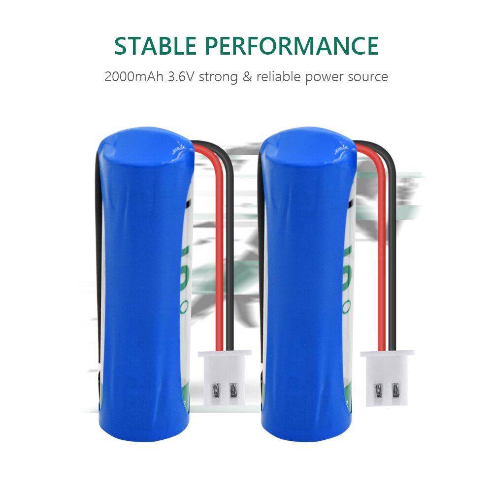 1 st 3.6v 14500 2000 mah li-socl 2 14500 batterier med anslutningskontakt för mac-datorer plc elmätare gas vattenmätare