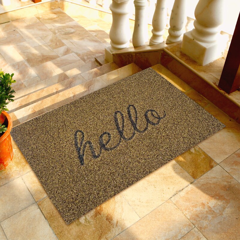 Felpudo de comercio exterior cruzado, felpudo para puerta de entrada, raspado de barro, frotamiento de suelo, almohadilla para pie, tapete para puerta de entrada, Alfombra de recibidor, tapete para puerta: Gold HELLO / 50 cm x 80 cm