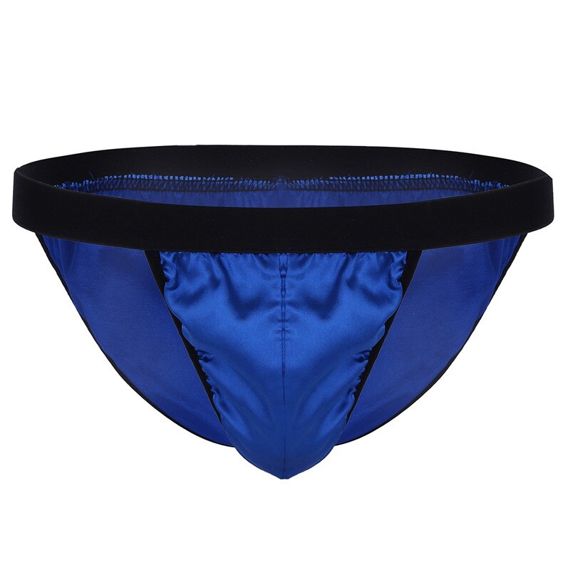 Swimwear Mens Shiny Swimsuits Bikini Thong Briefs Fabric Bulge Pouch Swimming Suit Low Rise High Cut Underwear Bikini Panties: Blue / L