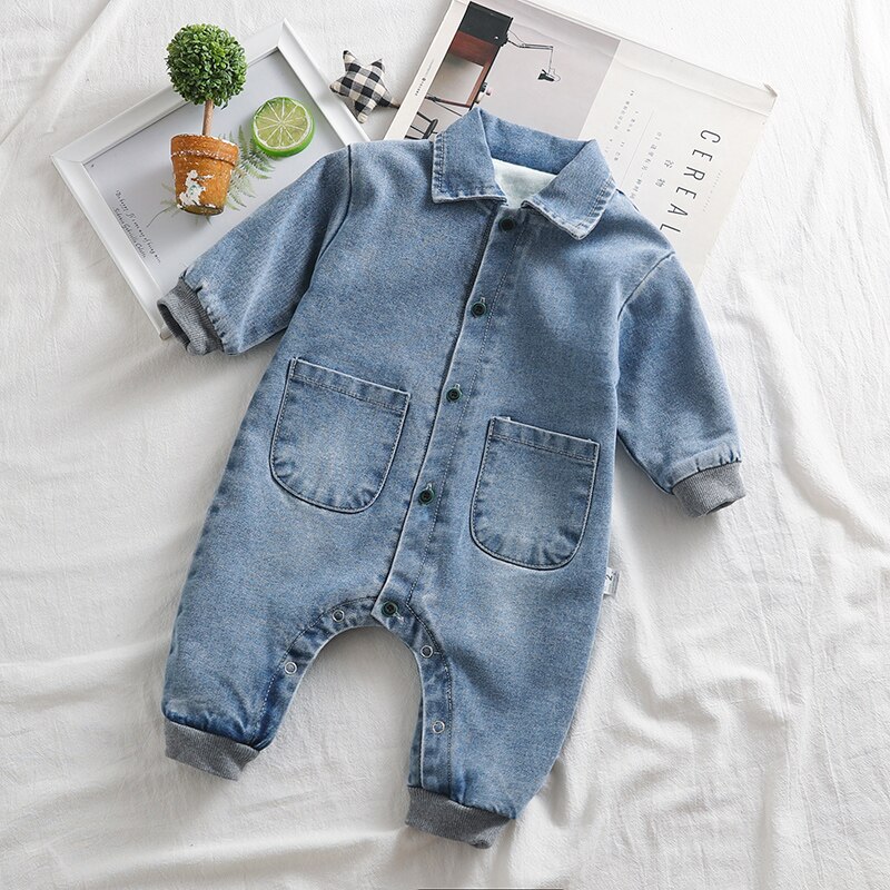 66-100cm winter denim dikke warme fleece binnenkant baby gap baby jongen winter romper baby meisje overall: 6m