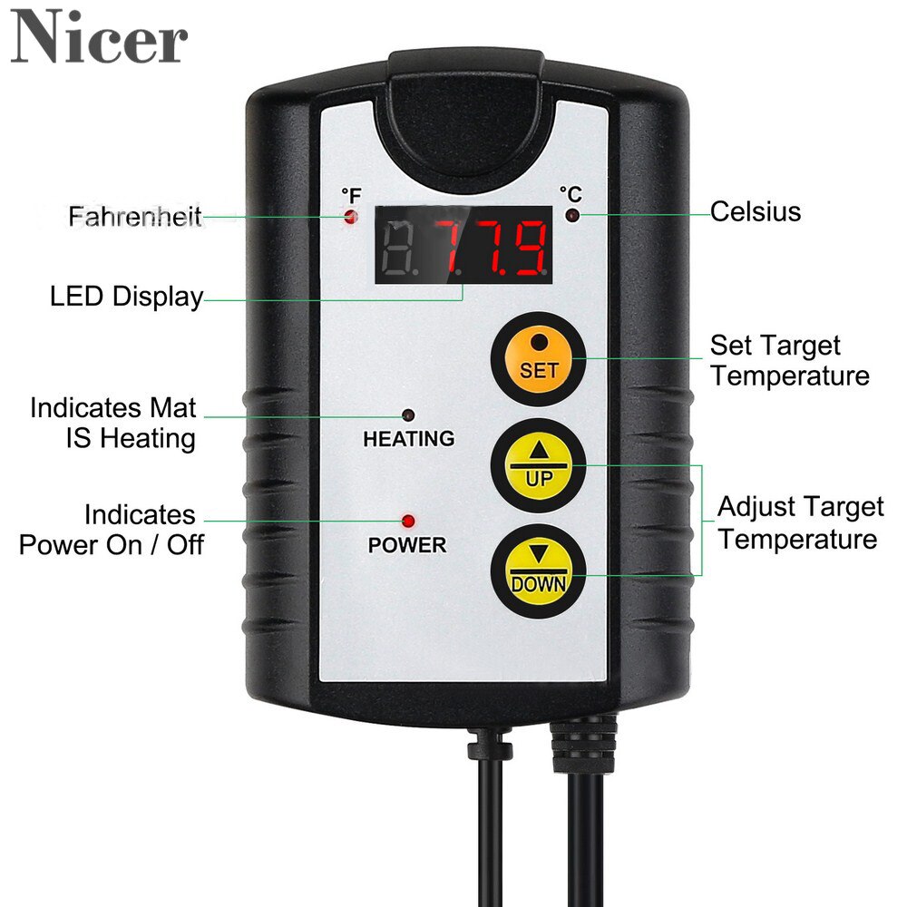 Temperature And Humidity Control Regulator Digital Display Sensor Plant Crawler Heating Pad Temperature Controller Instrument