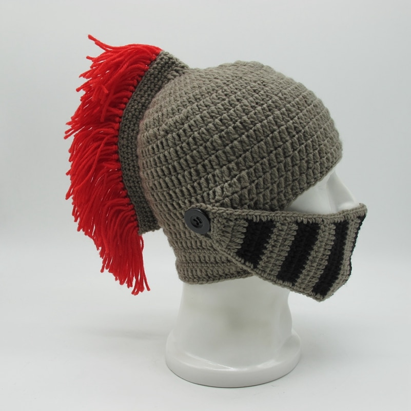 Vinter håndlavede sjove hatte cool rød kvast roman ridder hjelm maske beanies cosplay hætter mænds kvinders gag fest