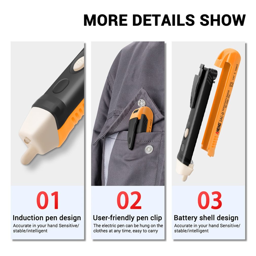 Aneng 1AC-D Ac Stroomspanningsdetectors Test 12-1000V Non-contact Tester Pen Tester Meter Volt Huidige Elektrische test Potlood