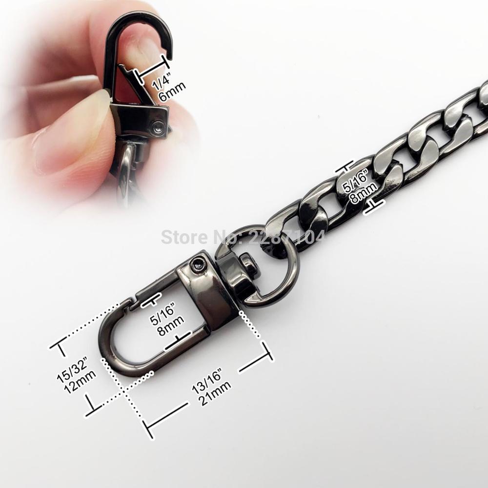 DIY 60mm 120cm Metal Handbag Purse Chain Leather Bag Strap Handle Shoulder Replacement Repair with Double Clasp Snap Clip