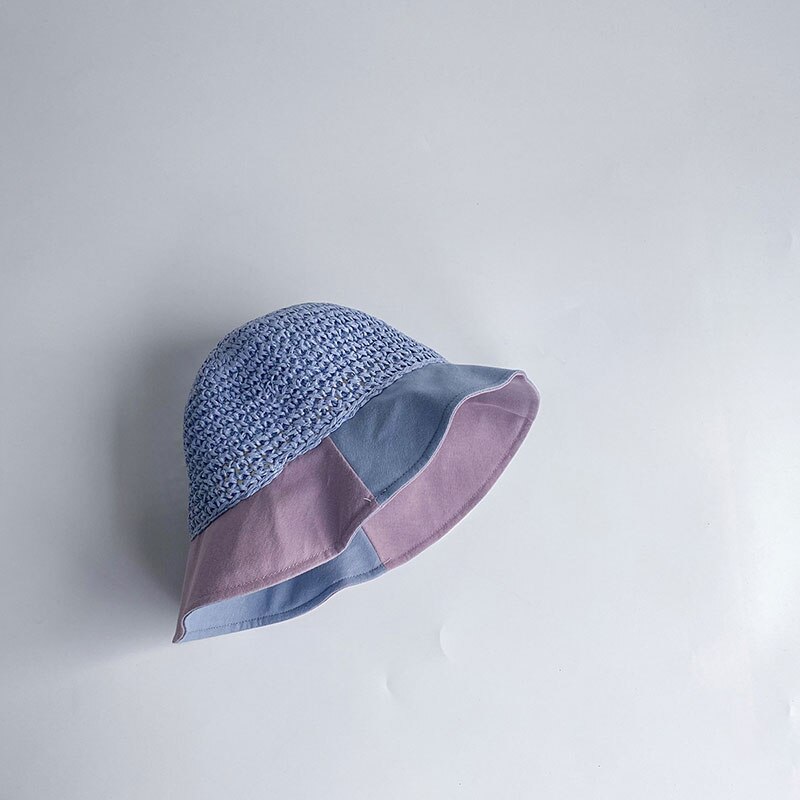 Cappello da sole per bambini cappello di paglia per bambini protezione solare estiva cappelli da spiaggia fatti a mano carini cappello da pescatore femminile berretti per bambini: A Blue