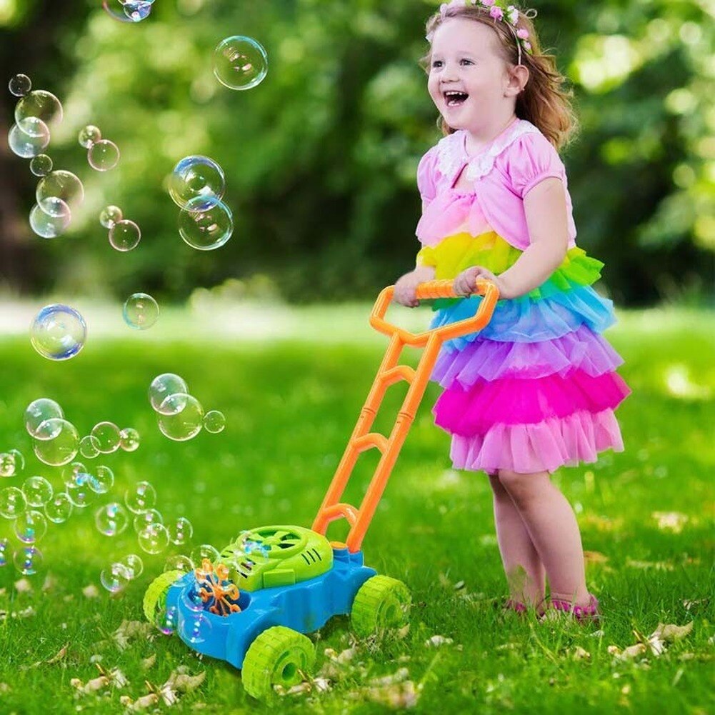 Children's Hand Push Bubble Car Bubble Lawn Mower Outdoor Toy Walker Push Toys for Kids Summer Toy for Children