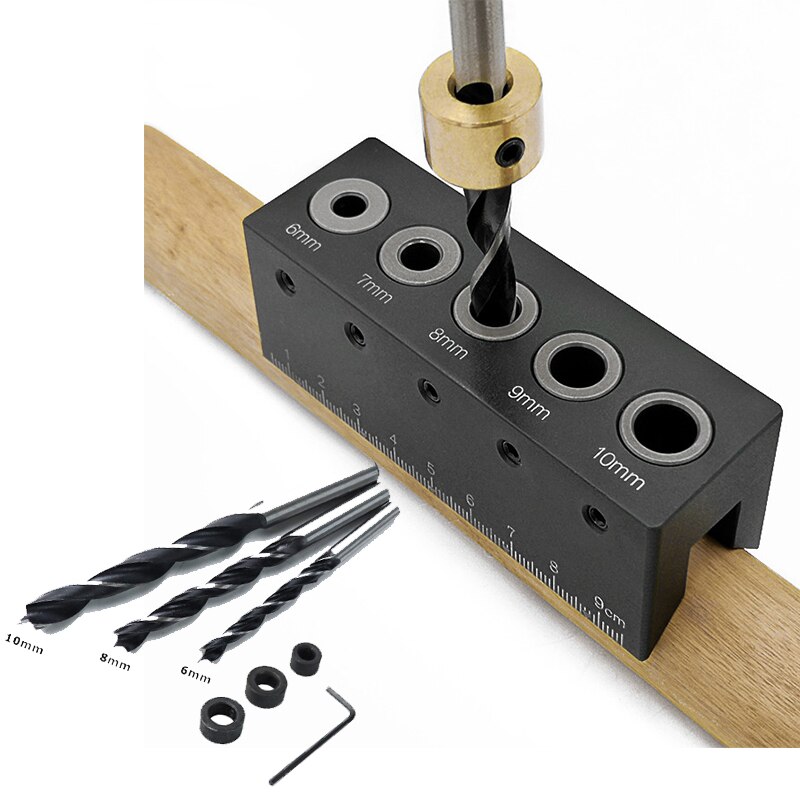 90 graders lige vinkel bore guide lomme hul jig kit aluminiumslegering hul locator dyvelning jig træbearbejdningsværktøjer