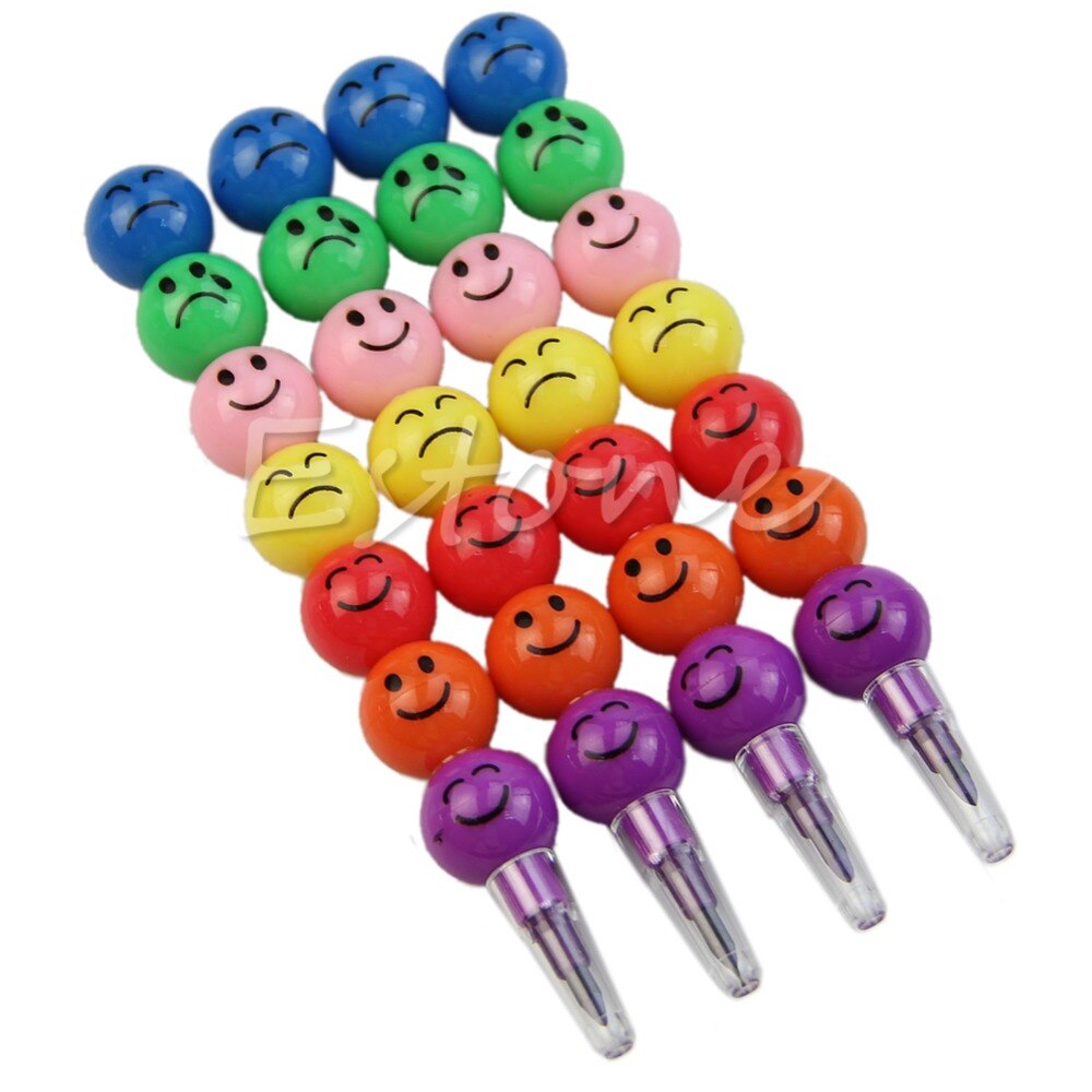 7 Colors Cute Stacker Swap Smile Face Crayons Children Drawing