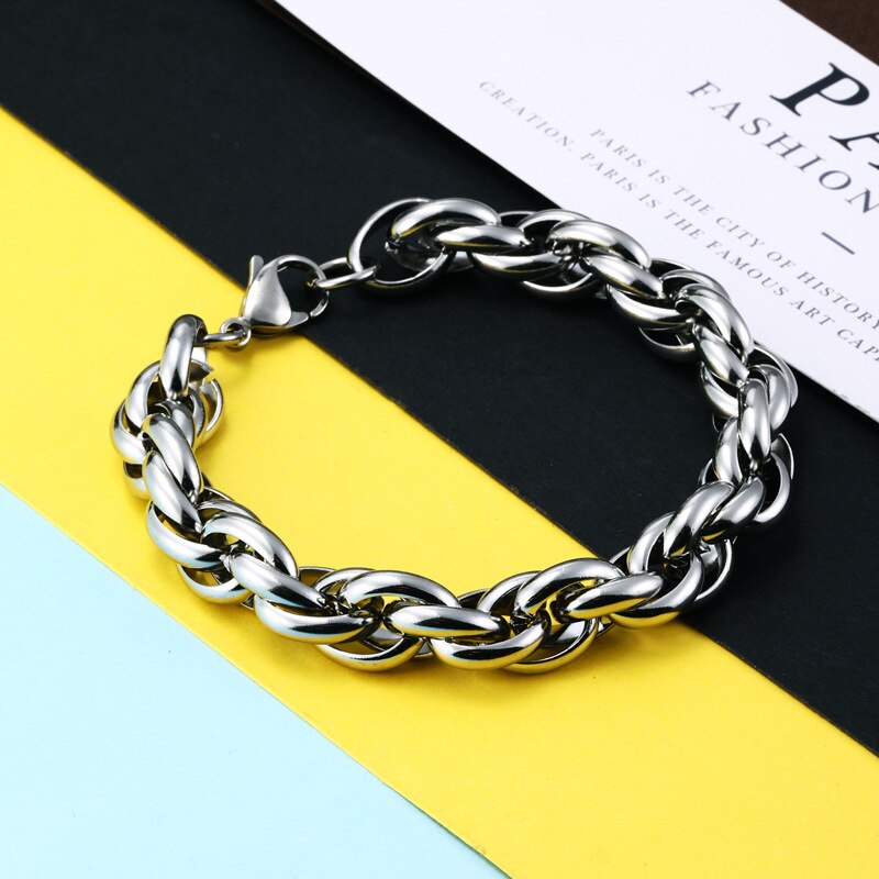In elkaar grijpende armband hiphop straatcultuur titanium roestvrij staal materiaal klassieke kettingarmband heren trendy sieraden