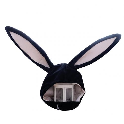 Japanese Cute Plush Funny Eastern Bunny Ears Cap Mask Adult Kids Halloween Party Cosplay Animal Hood Hat Winter Warm Costume: Black