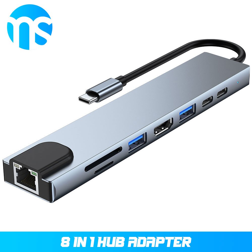 Thunderbolt tipo-c doca 8 em 1 hub usb para huawei macbook notebook pd hdmi rj4 usb3.0 usb2.0 tipo c hub com porta ethernet: Default Title