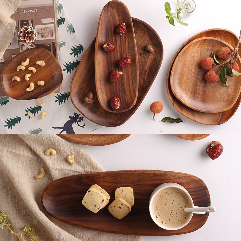 Bandeja de madera ovalada Irregular para fruta, bandeja de madera para Pan, bandeja de té, vajilla de Bandeja de postres, conjunto de accesorios para Cocina