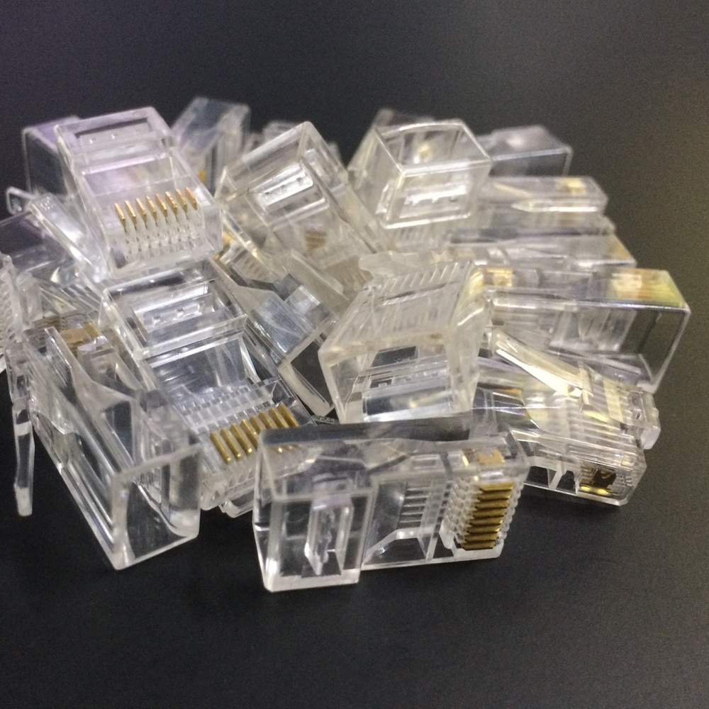 20PCS Cat5 Cat5e Network Connector rj45 Metal Cable Modular Plug Terminals Ultra Flexible Cable Pass Through Rg45 Connector