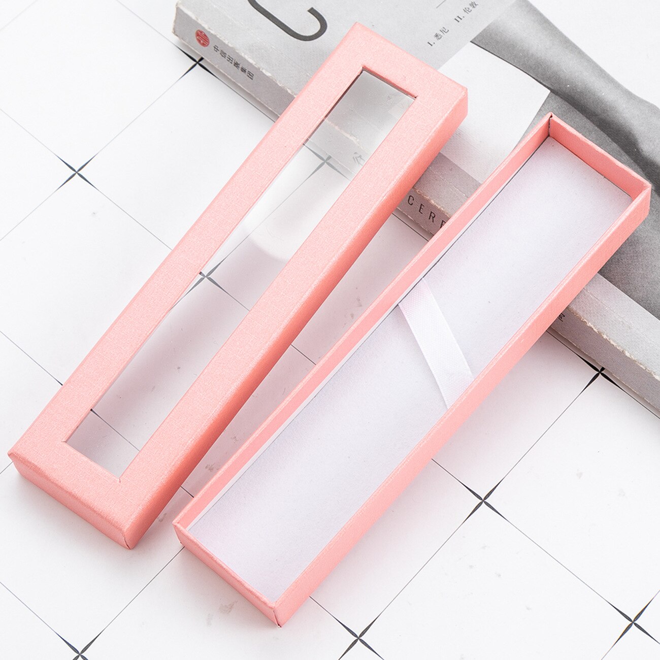 10pcs/set Pen Box Transparent Window Pen Box Paper Packaging Metal Pen Box: Pink