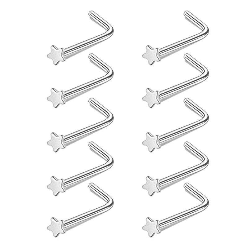10pcs Stainless Steel Nose Stud Set Nose Piercing Set Nose Ring Nariz Bone Studs Screws for Man Women Nostril Body Jewelry 20G: Light Yellow Gold Color