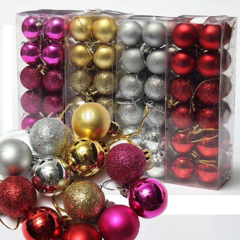 24Pcs Christmas Balls Christmas Tree Decoration Balls Plastic Plating Ornaments Home Garden Festive Party Supplies