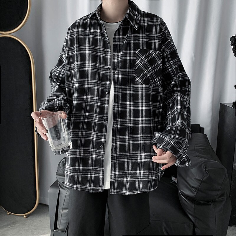 Men Zebra Striped Shirt Casual Lapel Neck Short Sleeve Button Brand Shirt Chic Loose Streetwear Vacation Punk Blouse Chemise: plaid style / XXL