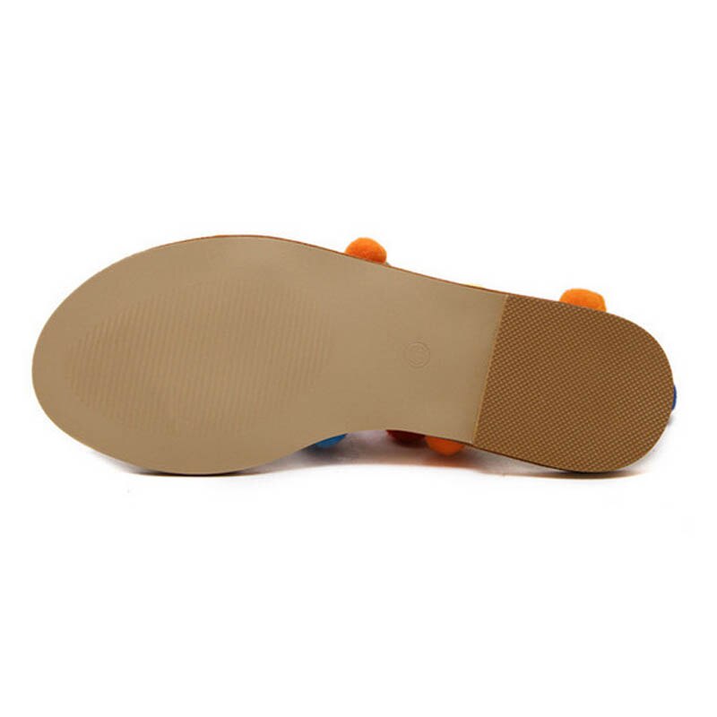 Sandalias planas con pompón de flores de colores para mujer, sandalias romanas de Gladiador, Chanclas de Tanga de encaje alto, zapatos de verano, E46