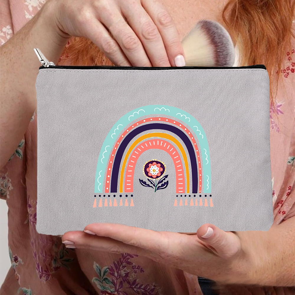 Rainbow kobiety płótno szare kosmetyczki torby moda Zipper torebeczka na kosmetyki podróż torebka na imprezę Organizer biżuterii kobiece prezenty: W09135-TBGY-D