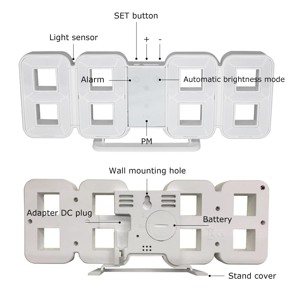 Cyfrowy zegar ścienny alarm kalendarz temperatury zegarek jasna regulacja 3d doprowadziło czas elektroniczny zegary biurko tabeli dekoracji domu