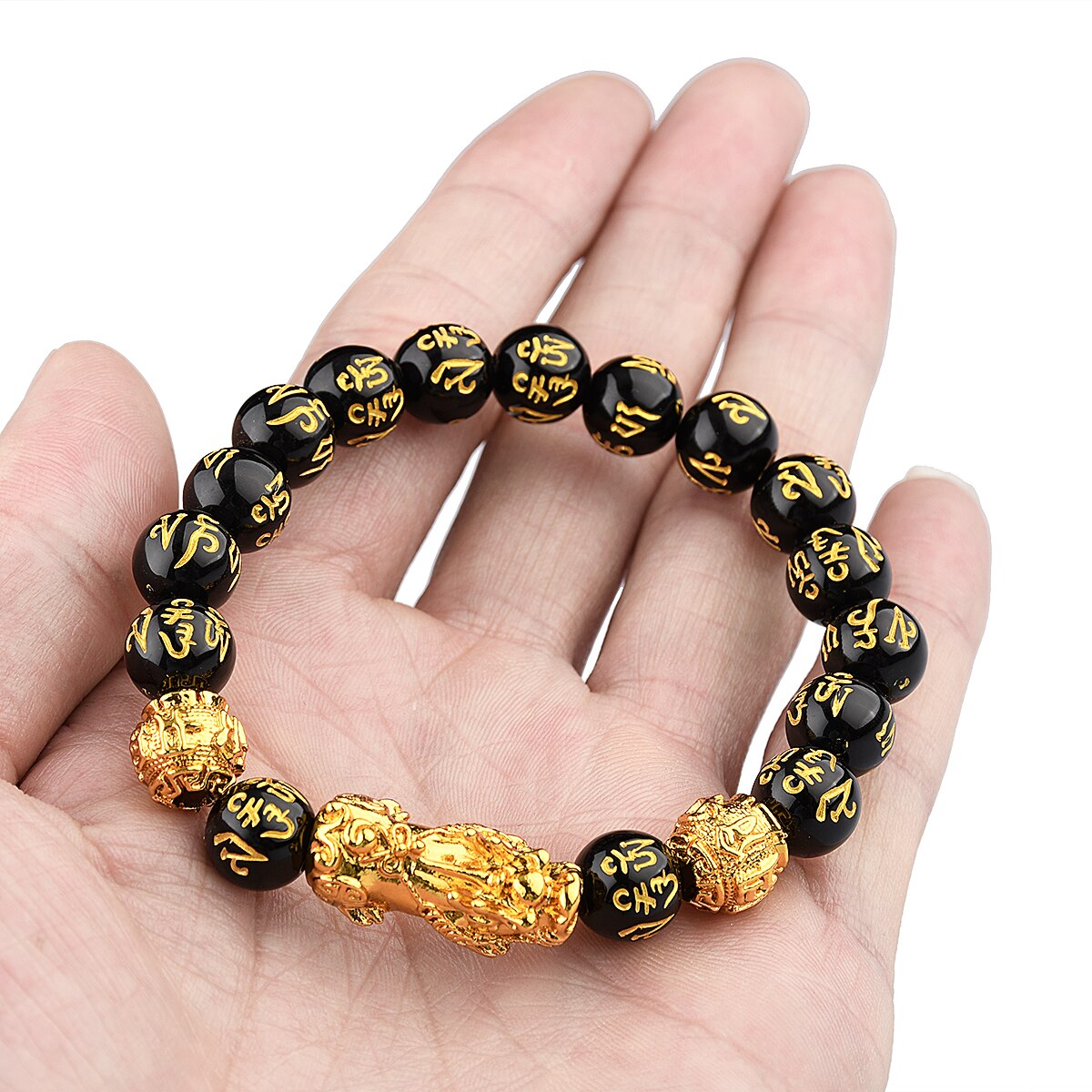 Chinese Traditional Magical Animal Bracelet Feng Shui Black Obsidian Alloy Wealth Bracelet Attract Wealth & Good Luck