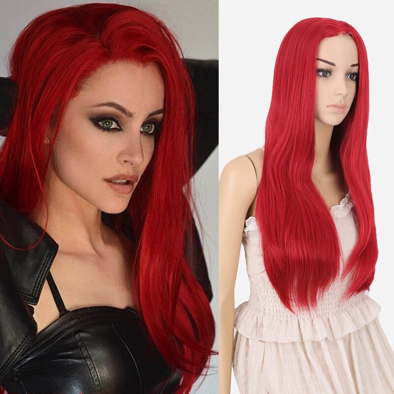 DIANQI 24"long straight synthetic lace front wig heat resistant fiber natural red color daily wearing wigs