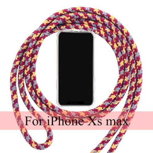 Strap Cord Phone Case for iPhone X XS Max XR Necklace Lanyard Carry Protective Phone Cover to Hang For iPhone XR XS Max X Chain: Red-Yellow  (XS max)