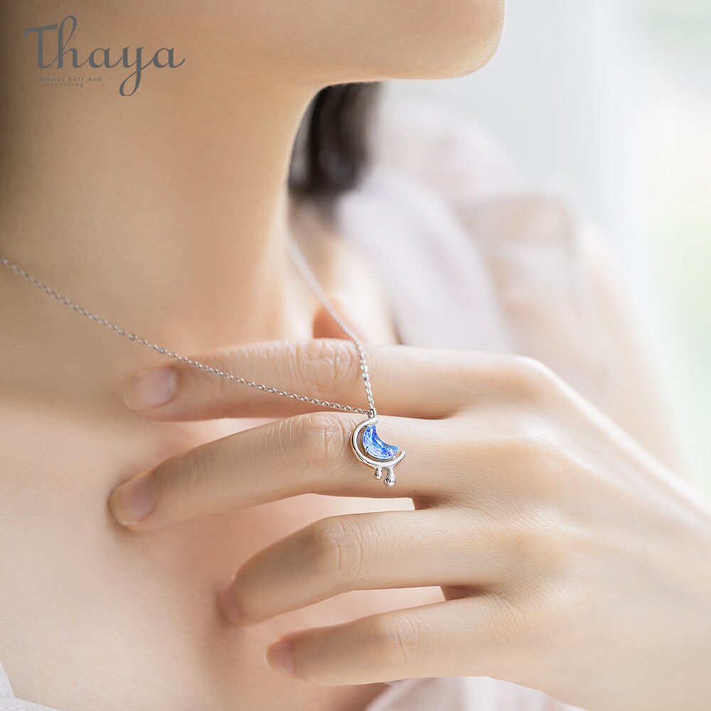 Thaya S925 Zilver Water In De Maan Ketting Blue Moon Bohemen Vrouwen Choker Ketting Voor Vrouwen Sieraden