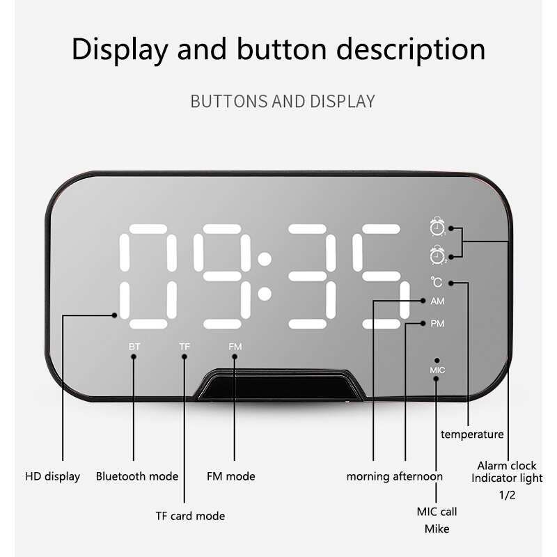 Altoparlanti Bluetooth senza fili portatile con Radio FM, impostato di altoparlanti Bluetooth per esterni rumorosi, sveglia con USB per telecamera da letto