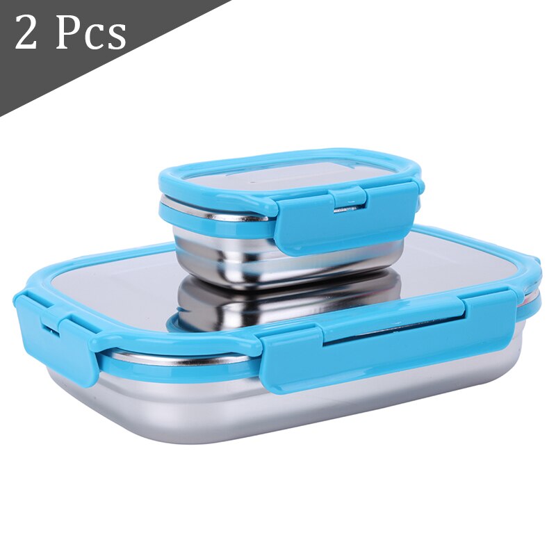 2 Stuks Lunchbox Voor Kids Volwassenen 304 Rvs Bento Snack Vergrendeling Doos Voedsel Container School Office Outdoor Opslag doos