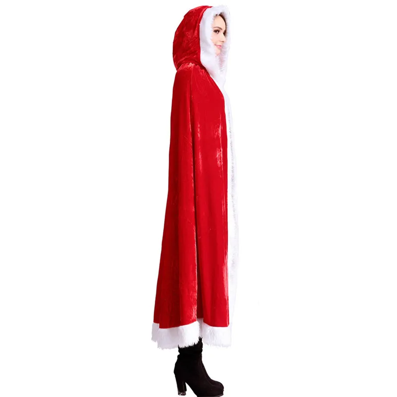Capa cosplay traje papai noel veludo vermelho capas longas com chapéu vestido de festa natal feminino masculino adulto menino menina