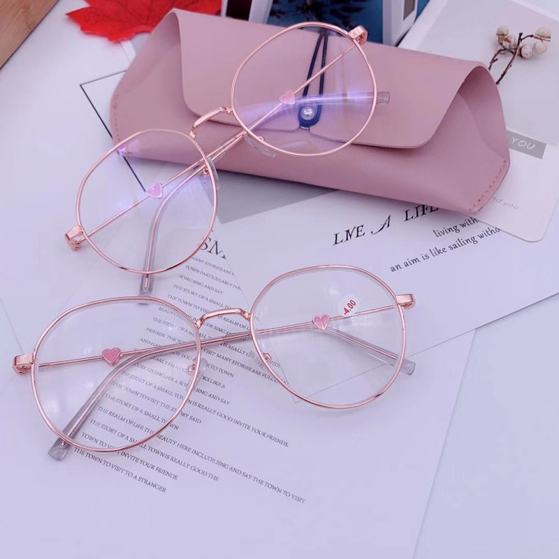 Elbru Cute Love Heart Glasses Frame Girls Women Gradient Pink Metal Optical Glasses Myopia Student Spectacle Frames for Female