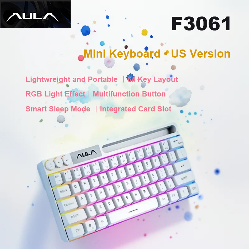 AULA F3061 Mechaniczna klawiatura dotykowa 61-klawiszowa przewodowa mini klawiatura Podświetlana klawiatura RGB Klawiatura do gier laptopa stacjonarnego