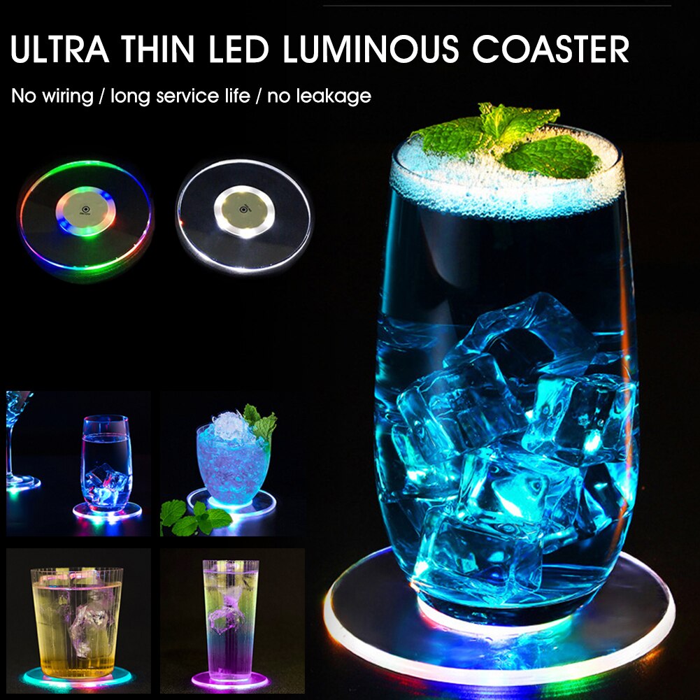 LED Coaster Cup Holder Mug Stand Acrylic Bar Cocktail Lighting Mat Kitchen Accessories For Home Bar Party