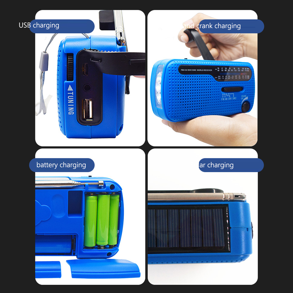 Solar Hand Crank Radio Portable AM/FM Radio with LED Flashlight for Outdoor Multifunctional Flashlight Emergency Power Supply